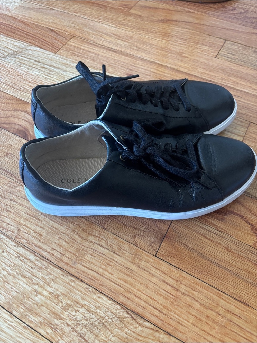 Cole Haan Black Leather Low-Top Sneakers with White Sole